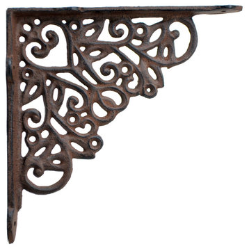 Decorative Shelf Bracket, Ornate Heart, Rust Brown Cast Iron, 8.25"