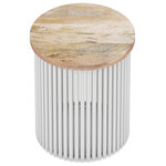 Simpli Home - Demy Metal and Wood Accent Table, Natural, White, 18" - Bring industrial, urban style into your home with Demy Metal/Wood Accent Table. This accent table features open metal pipe work on the base with a solid wood top. The on-trend mixed material design will compliment your decor. A unique accent piece to highlight your living room, entryway or bedroom.
