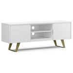 Simpli Home - Lowry SOLID ACACIA WOOD TV Media Stand For TVs up to 70 inches, White - Carefully crafted from beautifully grained solid Acacia and solid metal legs, our Lowry TV Media Stand brings an Urban, Industrial look to your living space. This functional TV Stand provides a durable base for your widescreen TV, as well as storage for media + game components and accessories. The back panel has precut cable management holes to keep unsightly wiring out of sight, and the distressed finish provides a sophisticated accent to any room