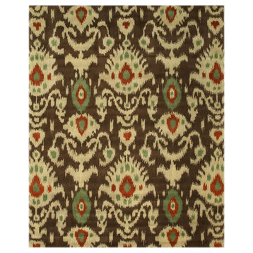 EORC Brown Hand-Tufted Wool Ikat Rug 7'9 x 9'9