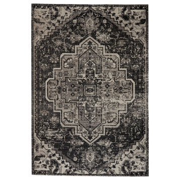 Ellery Indoor and Outdoor Medallion Black and Gray Area Rug, 4'x6'