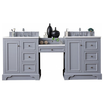 82 Inch Double Sink Bathroom Vanity, Gray, Makeup Table, White Marble, Outlets