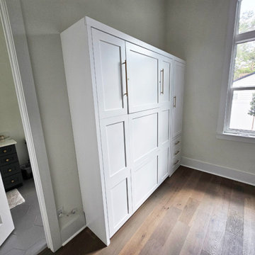 Square Shaker 9 Panel Murphy Wall Bed with Hidden Desk, Hidden Leg ,Pier Cabinet