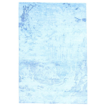 Modern Hand Knotted Rug, Blue, 4'x6'