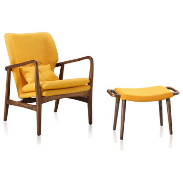 Manhattan Comfort Bradley Walnut Accent Chair & Ottoman, Yellow