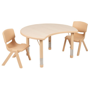 25.125"W x 35.5"L Crescent Natural Plastic Height Adjustable Table with 2 Chairs