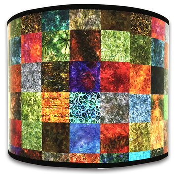 Multi-Colored Square Patchwork Hard Back Lampshade, Multi-Colored, 10"x10"x8"