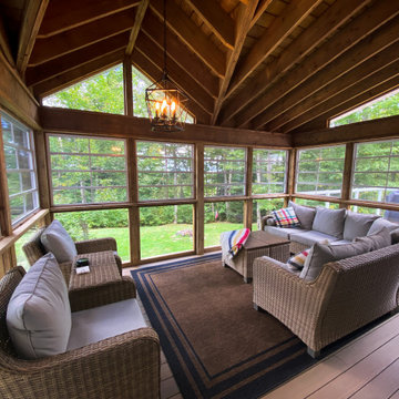 Cozy Sunroom Decor + Composite Deck + Glass Railings + Decor | Nova Scotia