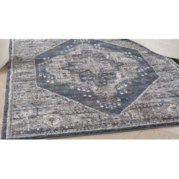 Kathy Ireland American Manor French Country Bordered Blue 5' x 7' Area Rug