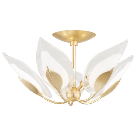 Blossom 5 Light Semi Flush, Gold Leaf Finish, Clear Glass
