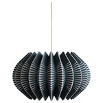 Ciara O'Neill - Spine Large Pendant Light, Slate - The slate-coloured Spine Large Pendant Light emulates the geometric patterns found in sea urchin shells. Tight radial curves impose their structure on pleated segments which dictate the shape of the silhouette. This material of this pendant lamp gently diffuses light while also radiating light more intensely where the surface material splits apart. Using bespoke components and artisan production techniques, this pendant light is skillfully handcrafted and produced in Ciara O'Neill's East London studio. Please note the long lead time is due to the fact that this product is handcrafted and made to order. This allows us to ensure that you receive a high-quality, personalised product.