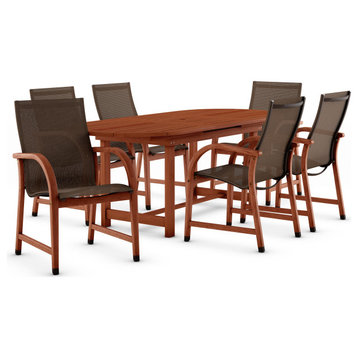 Amazonia Bahamas 7-Piece Eucalyptus Extendable Dining Set With Brown Sling Chair