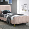Zara Channel Tufted Velvet Upholstered Bed With Custom Gold Legs, Pink, Twin