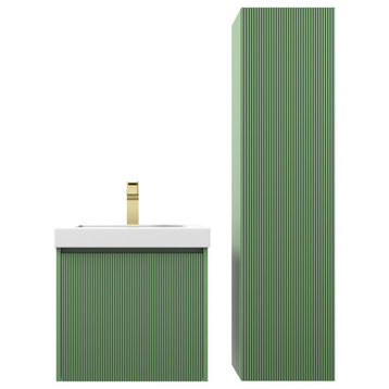 Floating Bath Vanity, Wall Mounted Vanity, Green, 20" W/ Sink, Side Cabinet