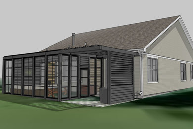 This is an example of a mid-sized contemporary concrete screened-in back porch design in Chicago.