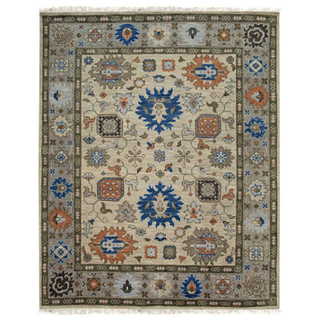 EORC Beige Hand Knotted Wool Knot Rug 8' x 10