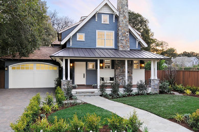 Inspiration for a traditional two-storey blue exterior in San Francisco with a gable roof.