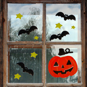 Jack-O-Lantern and Bat Halloween Gel Window Clings