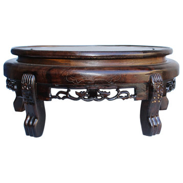 9.75" Chinese Brown Wood Round Table, Top Stand Display Easel Hws129H