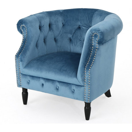 GDF Studio Aries New Velvet Tub Style Club Chair, Aqua