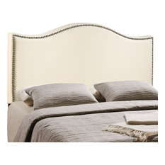 Modern Contemporary King Size Nailhead Upholstered Headboard, Ivory Fabric