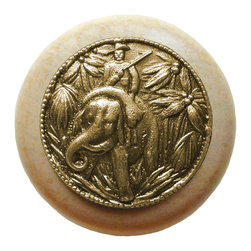 Inviting Home Inc. - Jungle-Patrol Natural Wood Knob, Unfinished With Antique-Style Brass - Cabinet And Drawer Knobs