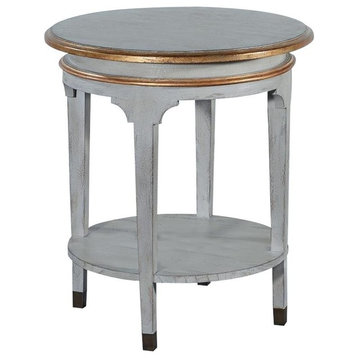 Side Table Round Pewter Gray Gilded Gold Accents Shelf Brass Caps