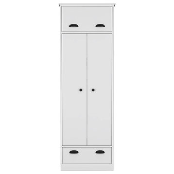 Armoire with Two-Doors Dumas, Top Hinged Drawer and 1-Drawer, White