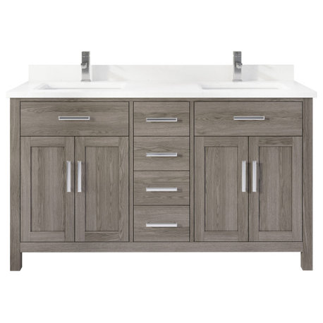 Kali Vanity with Power Bar and Drawer Organizer, French Gray, 60"