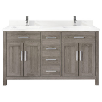 Kali Vanity with Power Bar and Drawer Organizer, French Gray, 60"