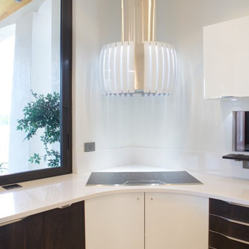 CONCAVE INTROVERTED CORNER CABIENT WITH ISLAND HOOD