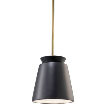 Small Trapezoid Pendant, Carbon Matte Black, Antique Brass, Integrated LED