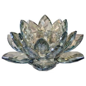 Crystal 8.25" Lotus Votive Holder, Blue