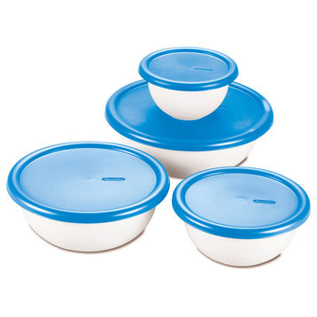 Sterilite 8-Piece White and Blue Covered Bowl Set