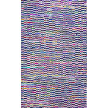 Candy Striped Chevron Area Rug, Indigo, 5'x8'