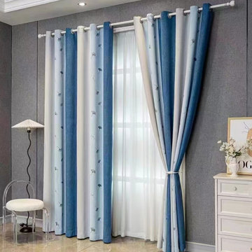 QYH2407BD Eyelet Ready Made Curtains Stripe Chenille Ginkgo Biloba