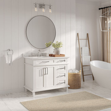The Helm Bathroom Vanity, White, 42", Single Sink, Freestanding