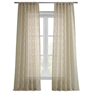 Calais Tile Patterned Linen Sheer Curtain Single Panel, Beige, 50"x96"