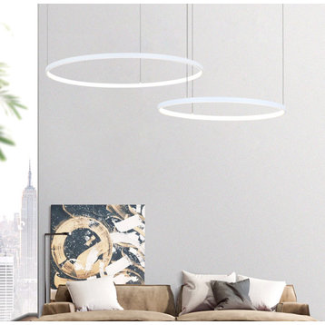 Akari Modern Circular Ring LED Chandelier, White, 3 Rings 24" 32" 40"