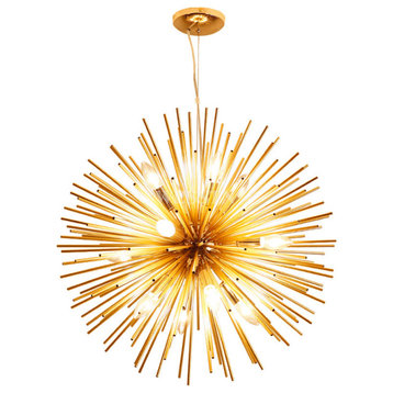 Luxury Gold Round Crystal Cone Shape Loft Chandelier For Living Room, Dia28.3"