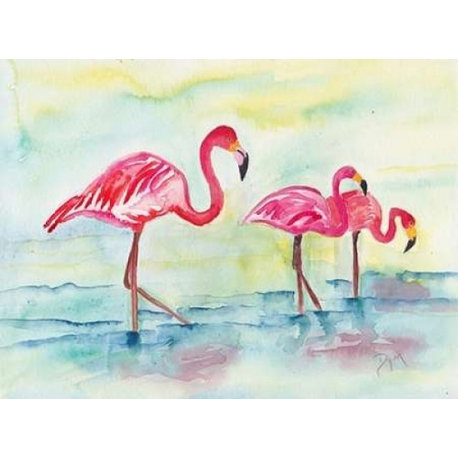 "Sunset Flamingoes I" Poster Print by Beverly Dyer, 9"x12"