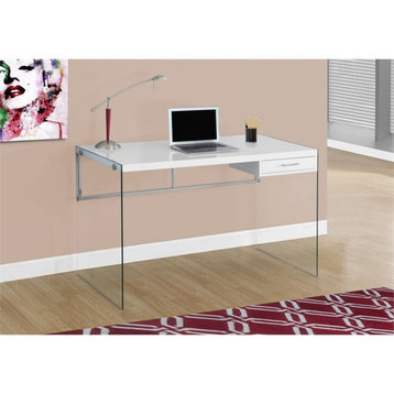 Computer Desk Home Office Laptop 48"L Work Tempered Glass Glossy White