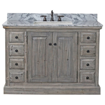 Rustic Sink Vanity With Rectangular Sink With Carrara White Marble Top