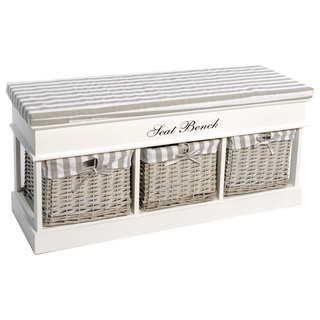 3 Basket Seat Bench Country Accent Storage Benches By Geko