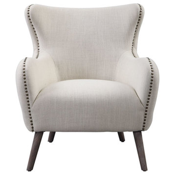Uttermost 23500 Donya 31-1/2"W Wood Framed Linen Wingback Chair - Cream