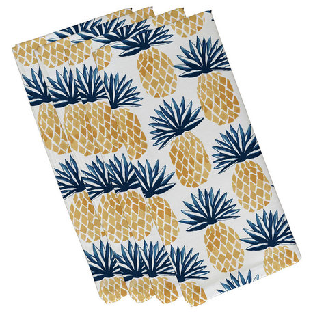 22"x22" Pineapple Stripes, Geometric Print Napkin, Blue, Set of 4