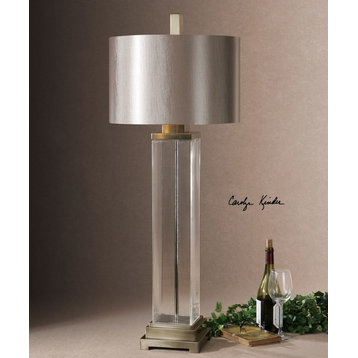 Contemporary Clear Glass Square Column Table Lamp 44 in Large Bronze Shade