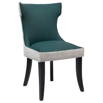 2 Pack Dining Chair, Padded PU Leather Seat & Velvet Exterior, Light Gray/Teal, Light Gray/Teal
