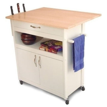 Pemberly Row Wood Butcher Block Kitchen Cart with 4 Casters in White