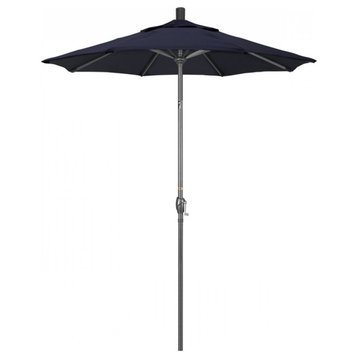 6' Patio Umbrella Grey Pole Push Button Tilt Crank Lift Sunbrella, Navy Blue